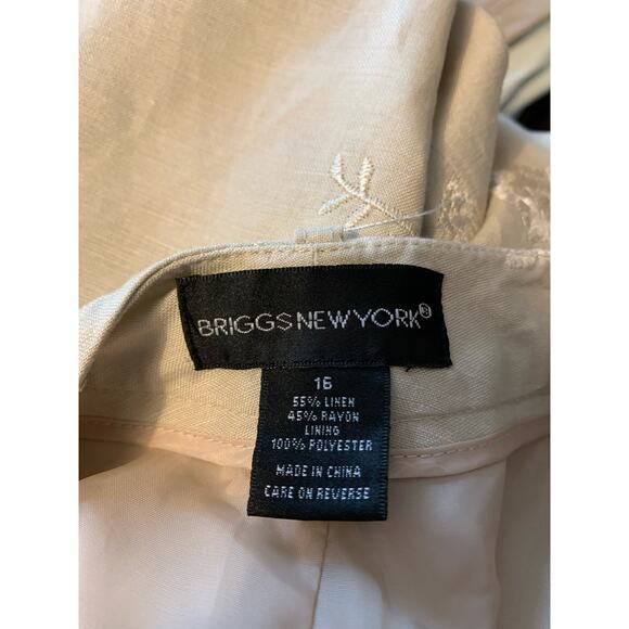 Briggs New York Beige Linen/Rayon Blend Size 16 Embroidered Flowers Fully Lined - Picture 4 of 7